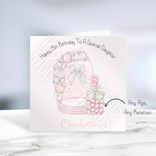 Pink & White Bow Inspired Birthday Card