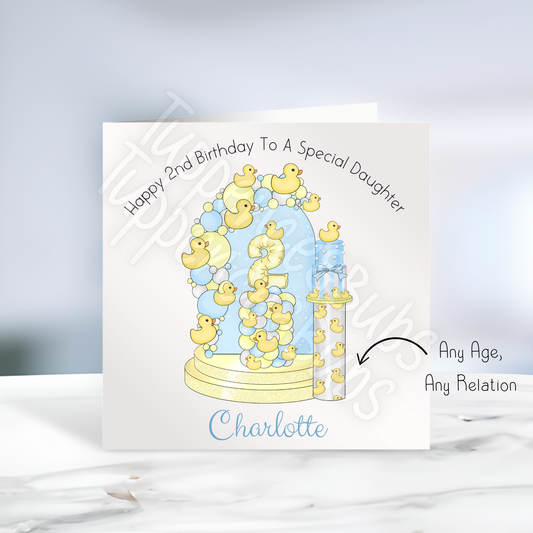 Little Duck Blue Themed Birthday Card