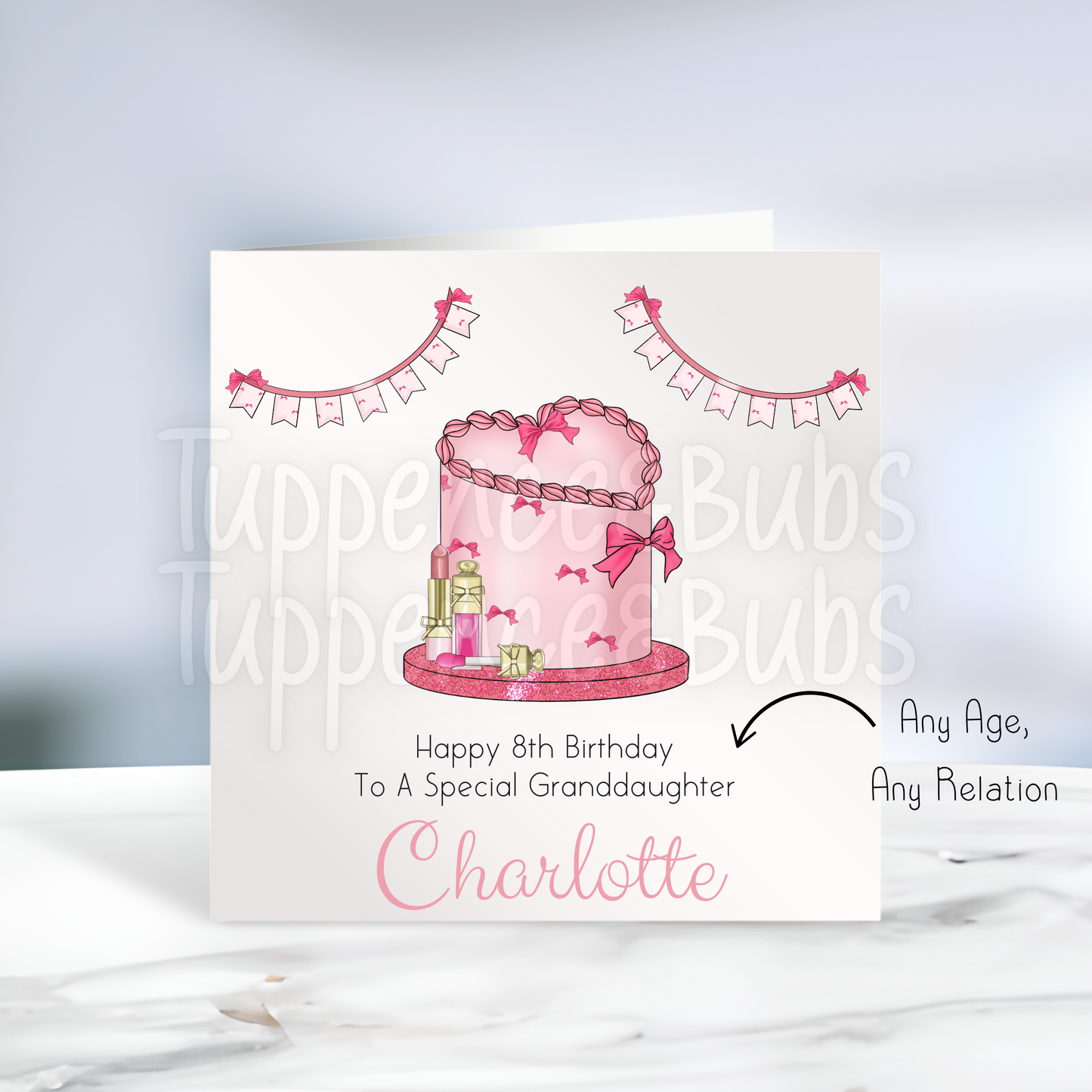 Pink Bow Themed Birthday Card