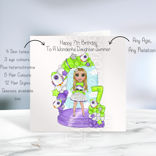 Space Girl Inspired Birthday Card
