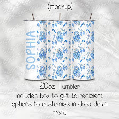 Blue Bow Candy Cane Themed 20z Tumbler - 2 Designs