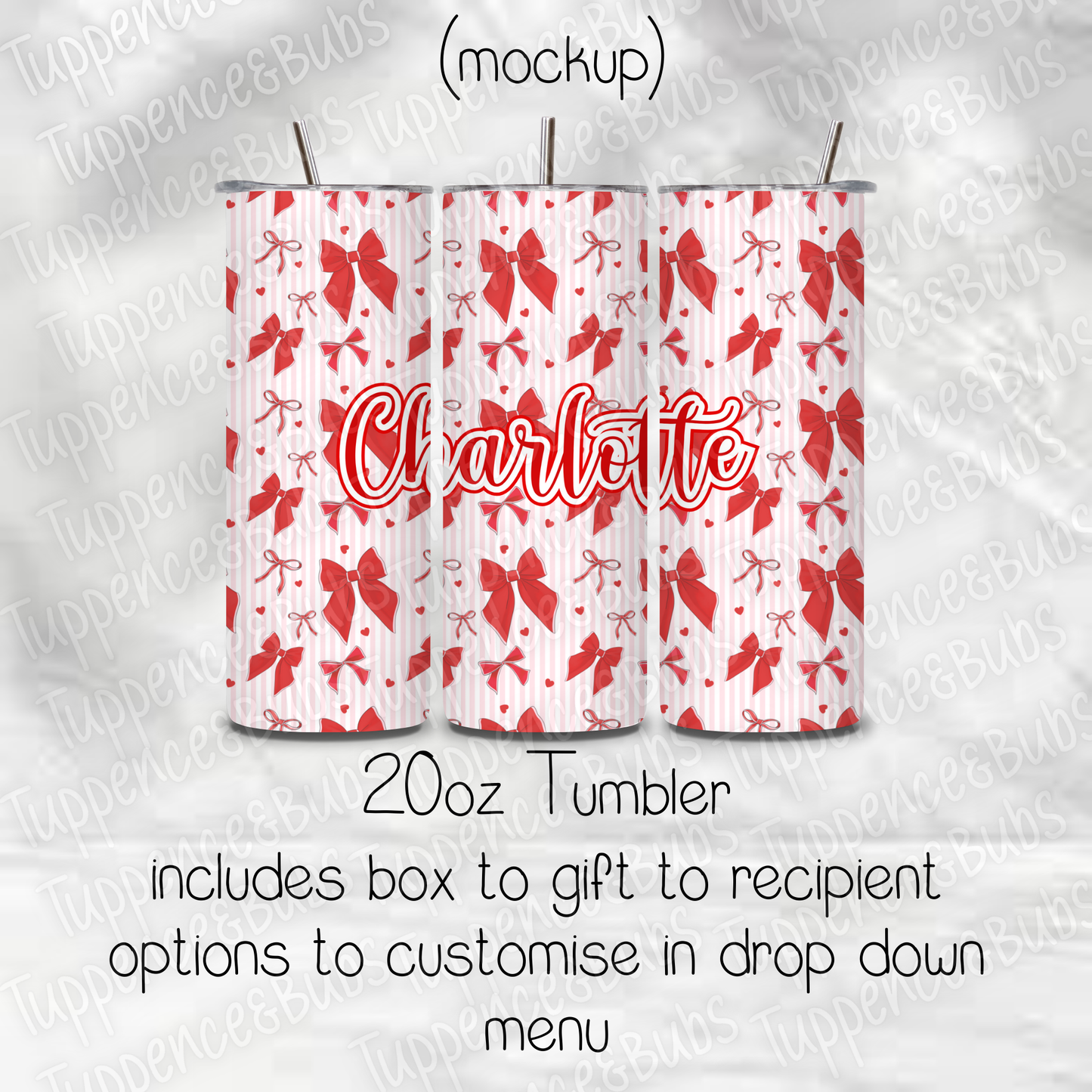 Red Bow Themed Christmas Tumbler - 20oz