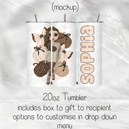 Personalised Beige Brown Bow Dolly Tumbler
