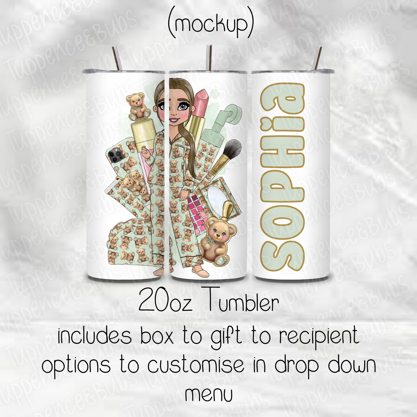 Sage Green PJ Themed 20oz Tumbler