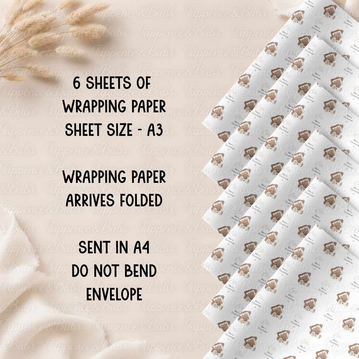 Gingerbread Christmas Tree Personalised Wrapping Paper – 5 A3 Sheets