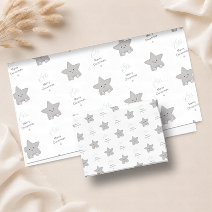Cute Silver Star Personalised Christmas Wrapping Paper – 5 A3 Sheets