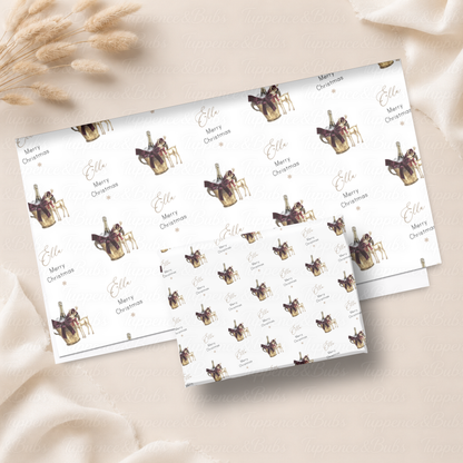 Champagne Bottle & Gold Reindeer Personalised Christmas Wrapping Paper – 5 A3 Sheets