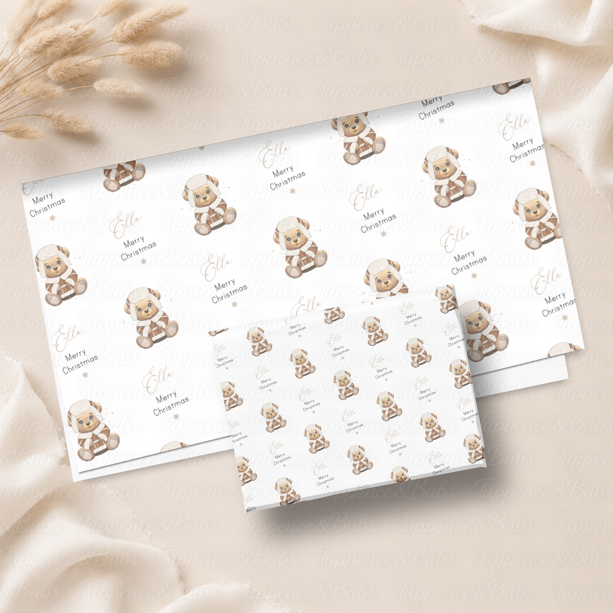 Winter Teddy Bear Personalised Christmas Wrapping Paper – 5 A3 Sheets