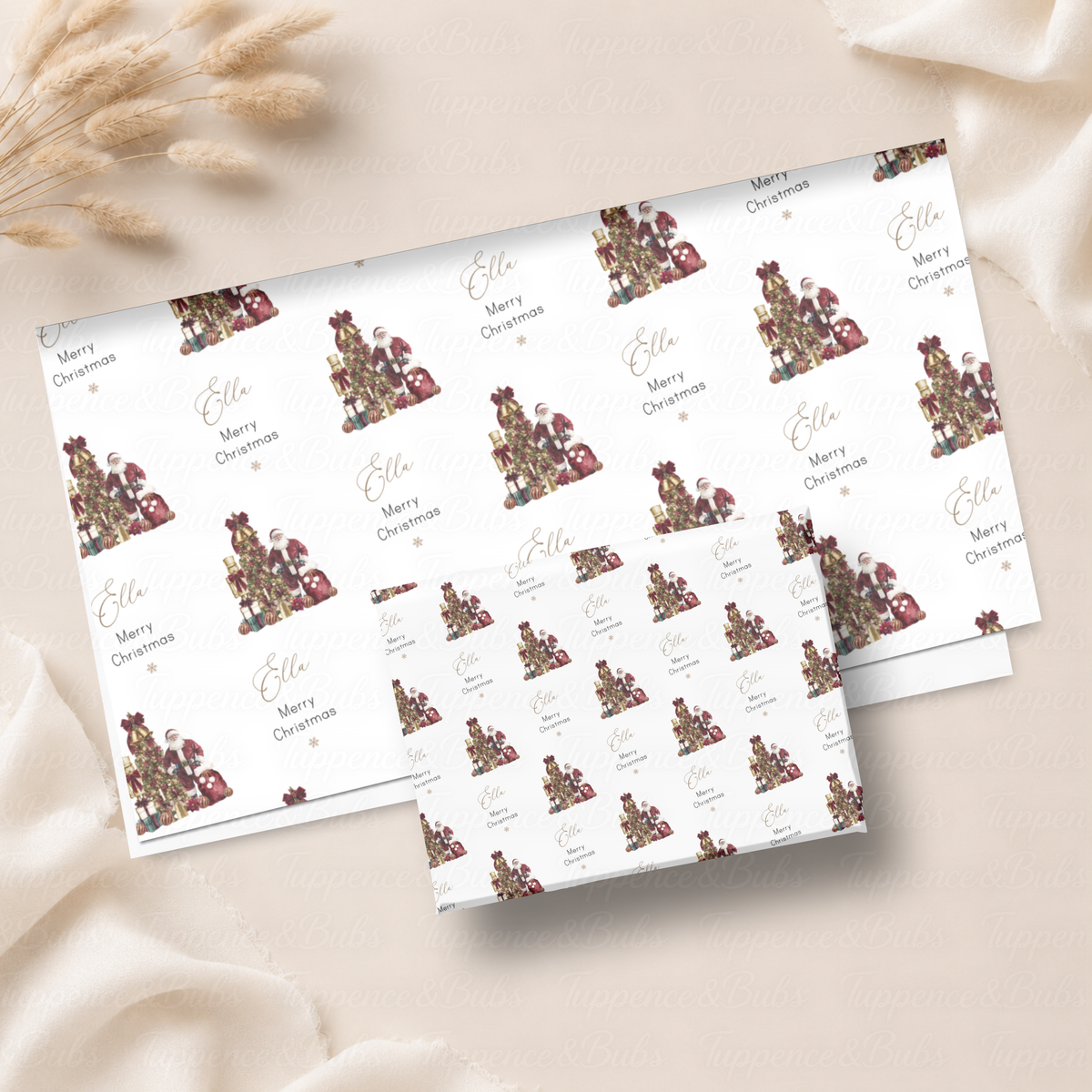 Traditional Santa & Christmas Tree Personalised Wrapping Paper – 5 A3 Sheets