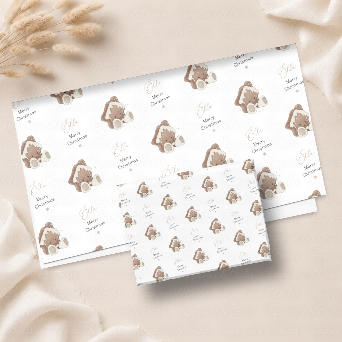 Gingerbread Christmas Tree Personalised Wrapping Paper – 5 A3 Sheets