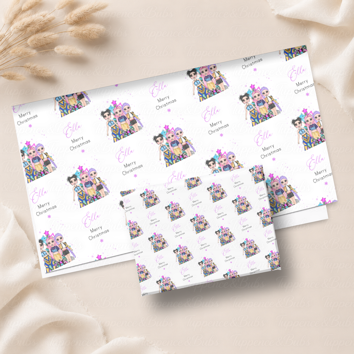 Colourful K Pop Girls Personalised Christmas Wrapping Paper – 5 A3 Sheets