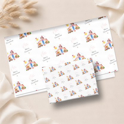 Colourful Rainbow Christmas Girl Personalised Wrapping Paper – 5 A3 Sheets