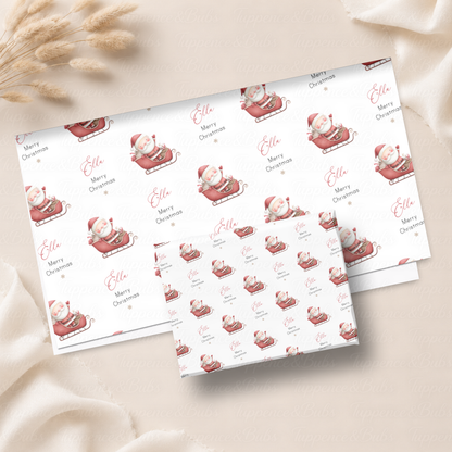 Santa Claus in Red Sleigh Personalised Christmas Wrapping Paper – 5 A3 Sheets