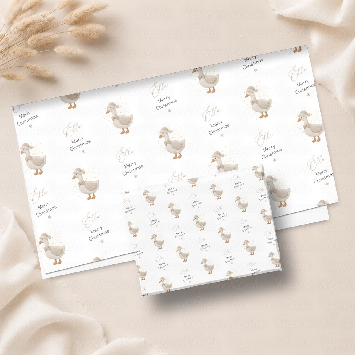 Cute Christmas Goose Personalised Wrapping Paper – 5 A3 Sheets
