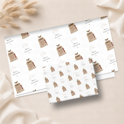 North Pole Christmas Pudding Sack Personalised Wrapping Paper – 5 A3 Sheets