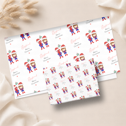Christmas Superhero Couple Wrapping Paper – 3 Designs – 5 A3 Sheets