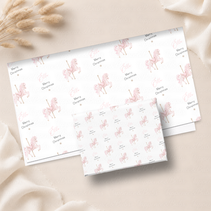 Pink Carousel Horse Personalised Christmas Wrapping Paper – 5 A3 Sheets