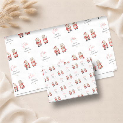 Santa & Mrs Claus Personalised Christmas Wrapping Paper – 5 A3 Sheets