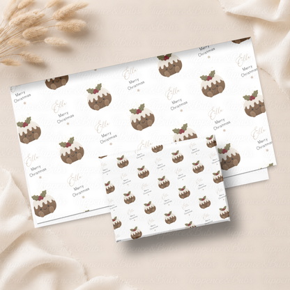 Cute Christmas Pudding Personalised Wrapping Paper – 5 A3 Sheets