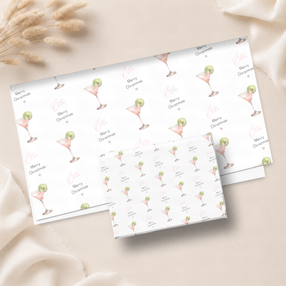 Pink Cocktail with Lime Personalised Christmas Wrapping Paper – 5 A3 Sheets