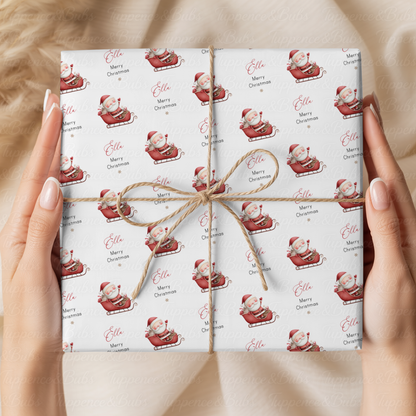 Santa Claus in Red Sleigh Personalised Christmas Wrapping Paper – 5 A3 Sheets