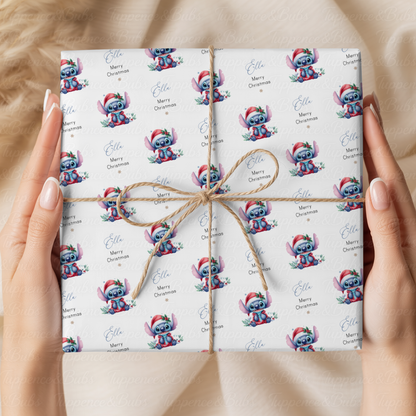 Personalised Blue Stitch Christmas Wrapping Paper