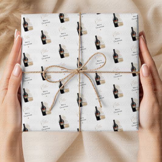 Festive Cream Liqueur Personalised Christmas Wrapping Paper – 5 A3 Sheets