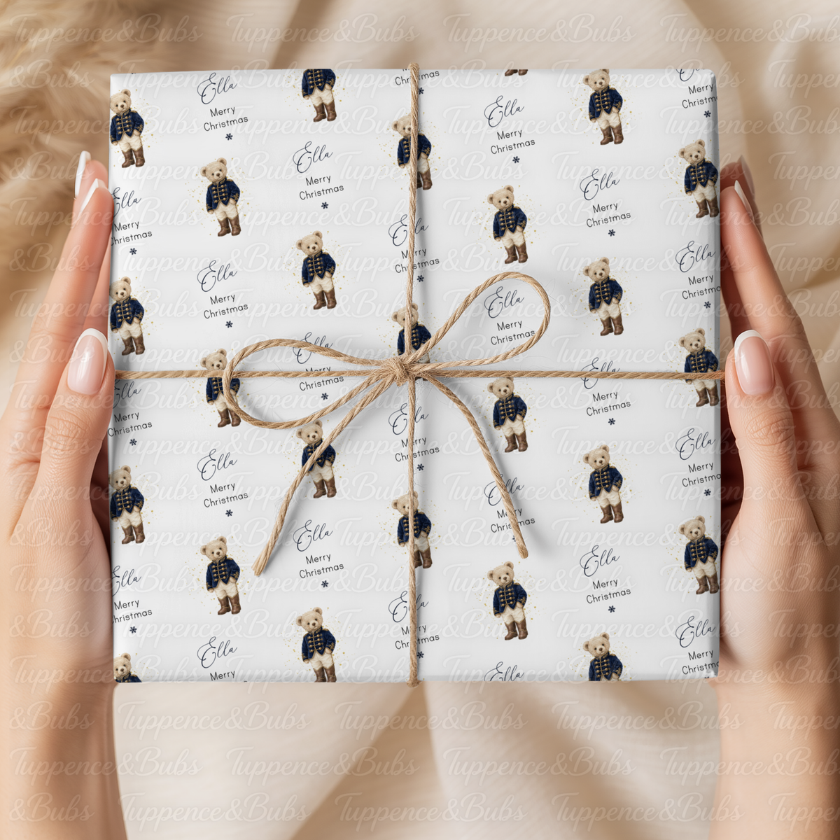 Navy Blue Nutcracker Teddy Bear Personalised Christmas Wrapping Paper – 5 A3 Sheets