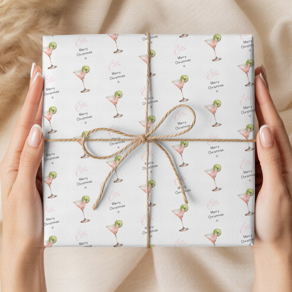 Pink Cocktail with Lime Personalised Christmas Wrapping Paper – 5 A3 Sheets