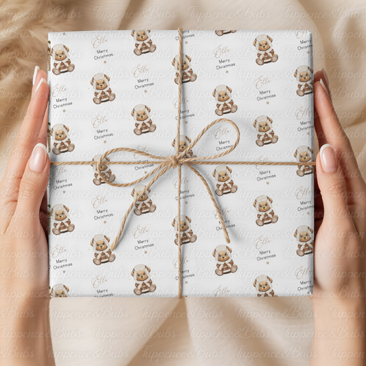 Winter Teddy Bear Personalised Christmas Wrapping Paper – 5 A3 Sheets