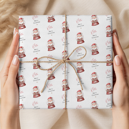 Santa Snow Globe Personalised Christmas Wrapping Paper – 5 A3 Sheets