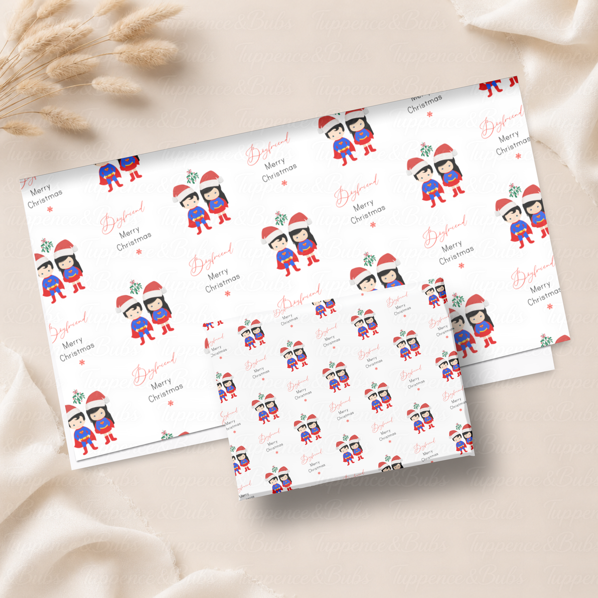 Christmas Superhero Couple Wrapping Paper – 3 Designs – 5 A3 Sheets