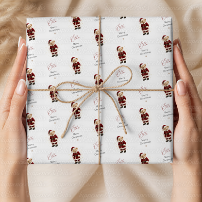 Traditional Christmas Teddy Bear Couple Personalised Wrapping Paper – 5 A3 Sheets