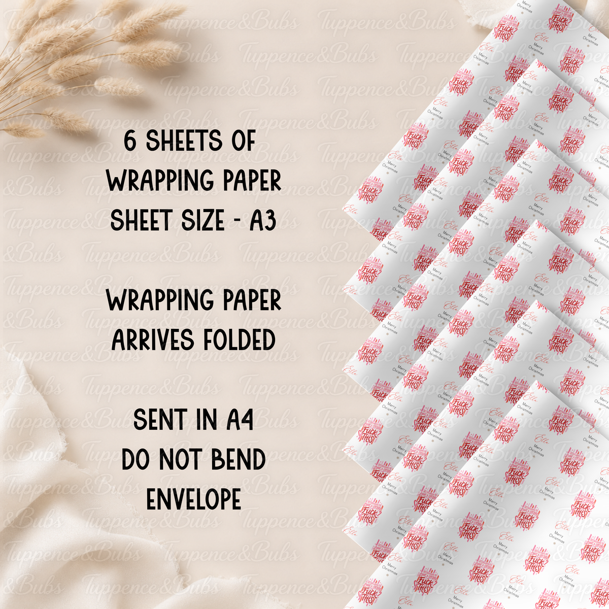 Funny Fuck This Pink Personalised Christmas Wrapping Paper – 5 A3 Sheets