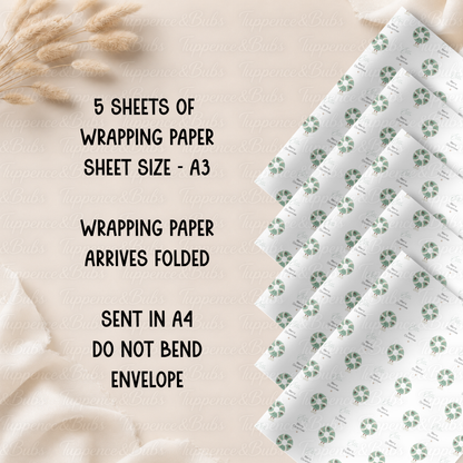 Sage Green Peppermint Sweet Personalised Christmas Wrapping Paper – 5 A3 Sheets