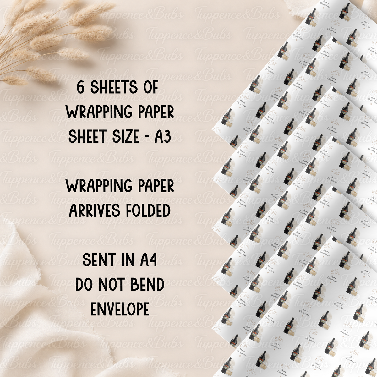 Festive Cream Liqueur Personalised Christmas Wrapping Paper – 5 A3 Sheets
