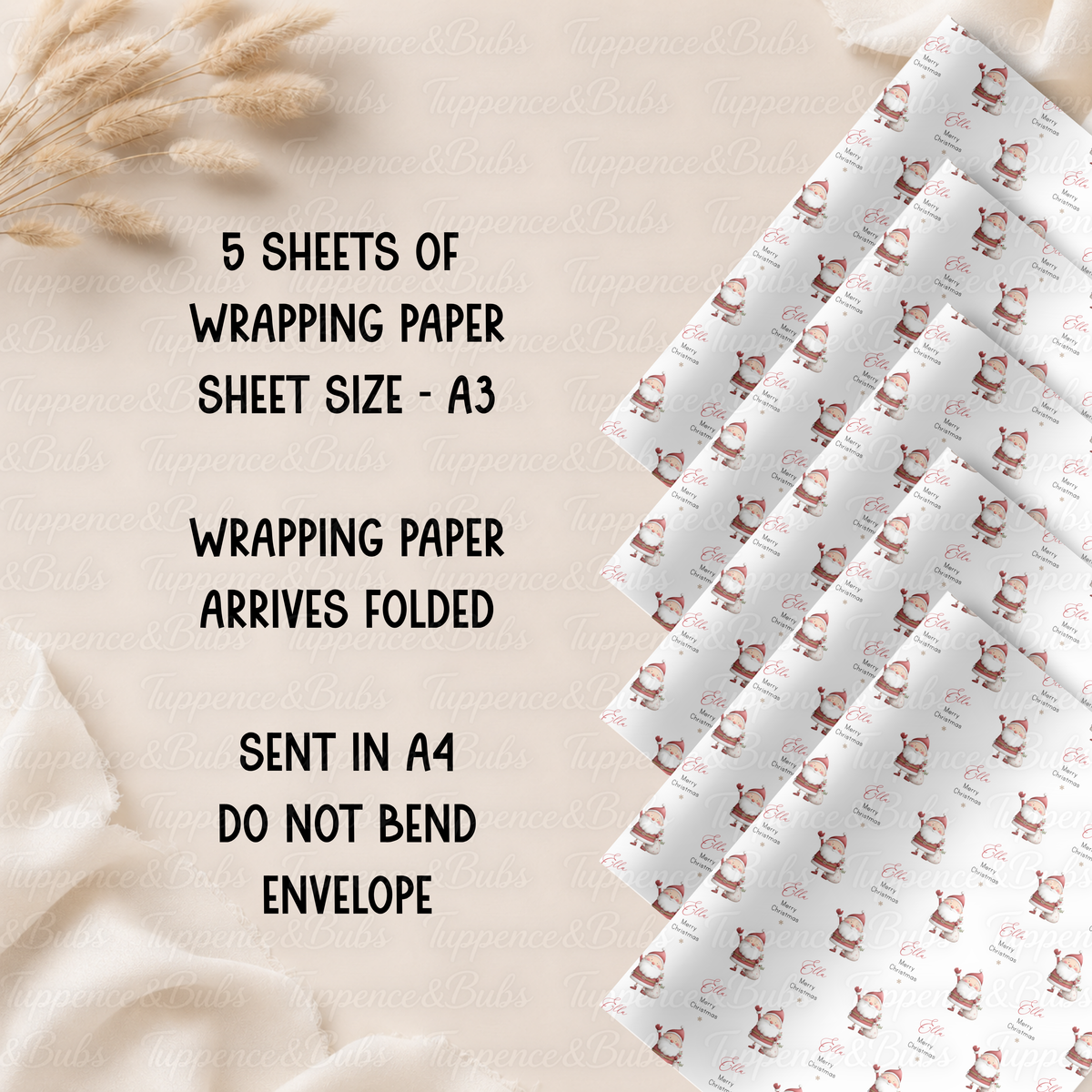 Waving Santa Claus Personalised Christmas Wrapping Paper – 5 A3 Sheets