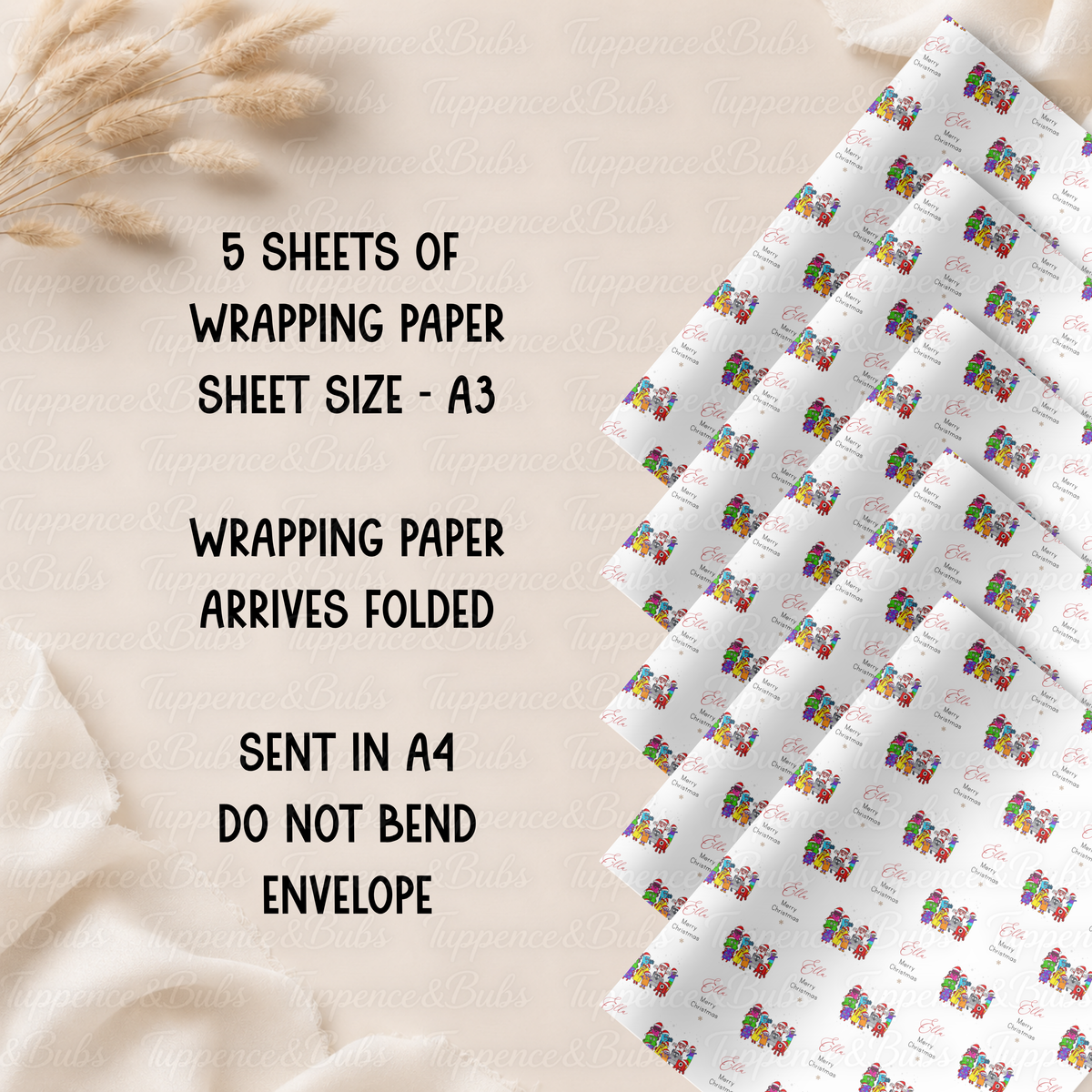 Colourful Christmas Robots Personalised Wrapping Paper – 5 A3 Sheets
