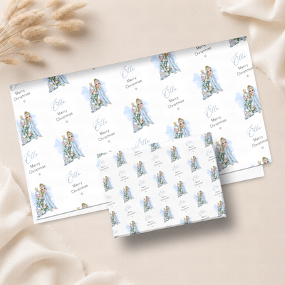 Personalised Blue Christmas Pyjamas Girl Wrapping Paper - 5 x A3 Sheets