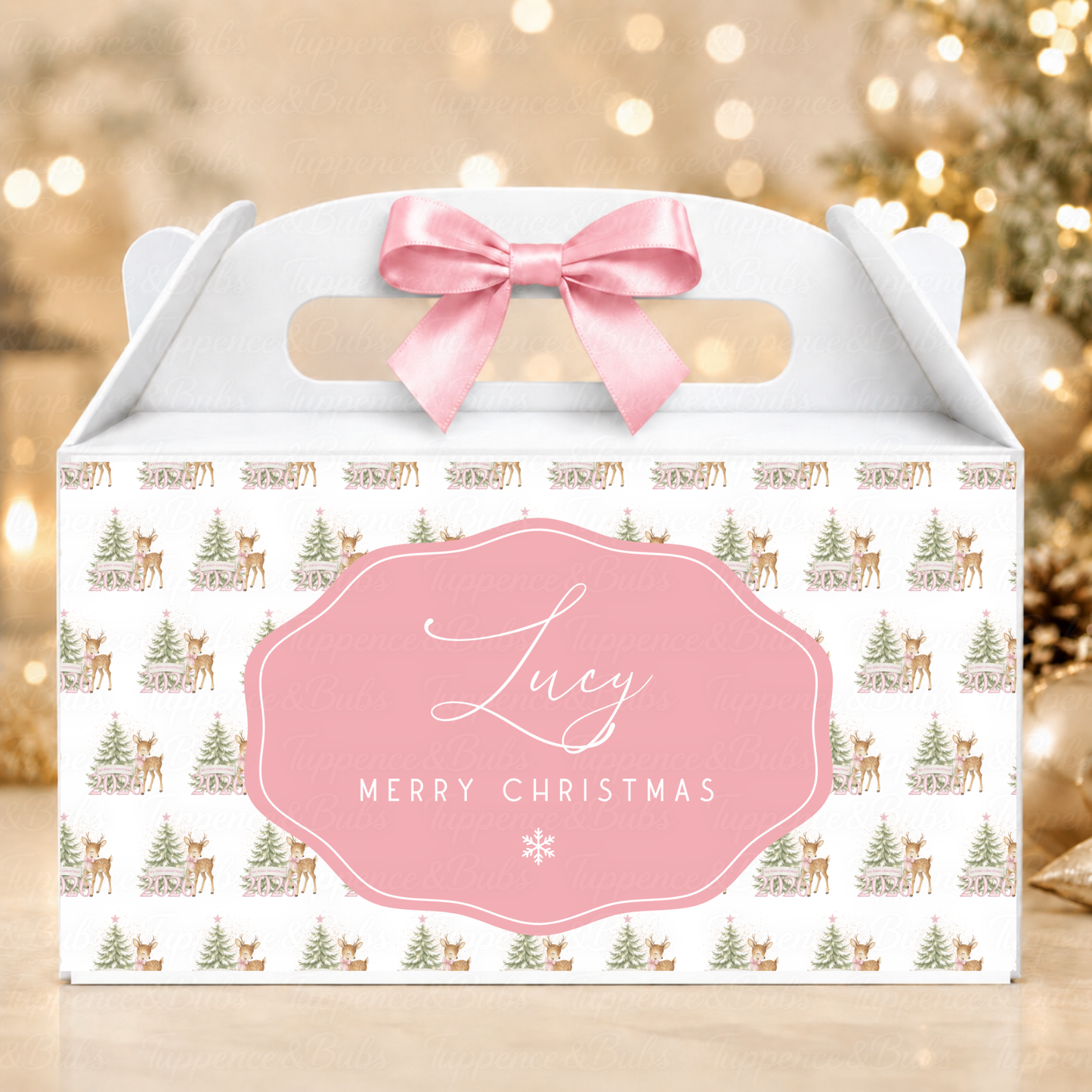 Personalised 2026 Pink Reindeer Christmas Treat Box