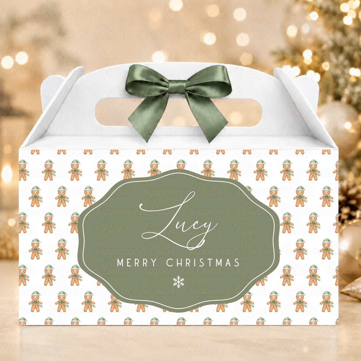 Personalised Gingerbread Christmas Gable Box – Pink or Sage Green