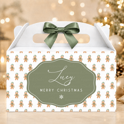 Personalised Gingerbread Christmas Gable Box – Pink or Sage Green