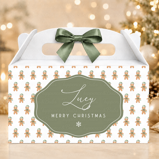 Personalised Gingerbread Christmas Gable Box – Pink or Sage Green