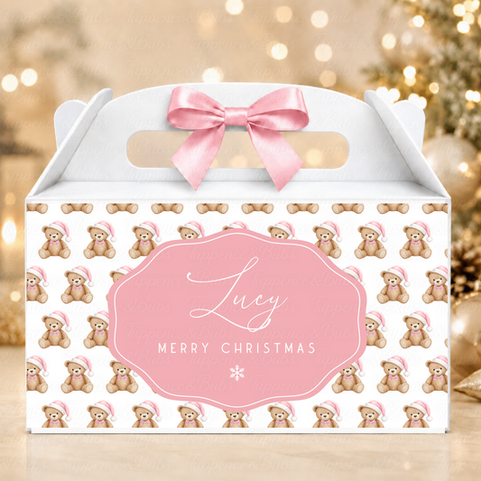 Personalised Pink Teddy Christmas Treat Box