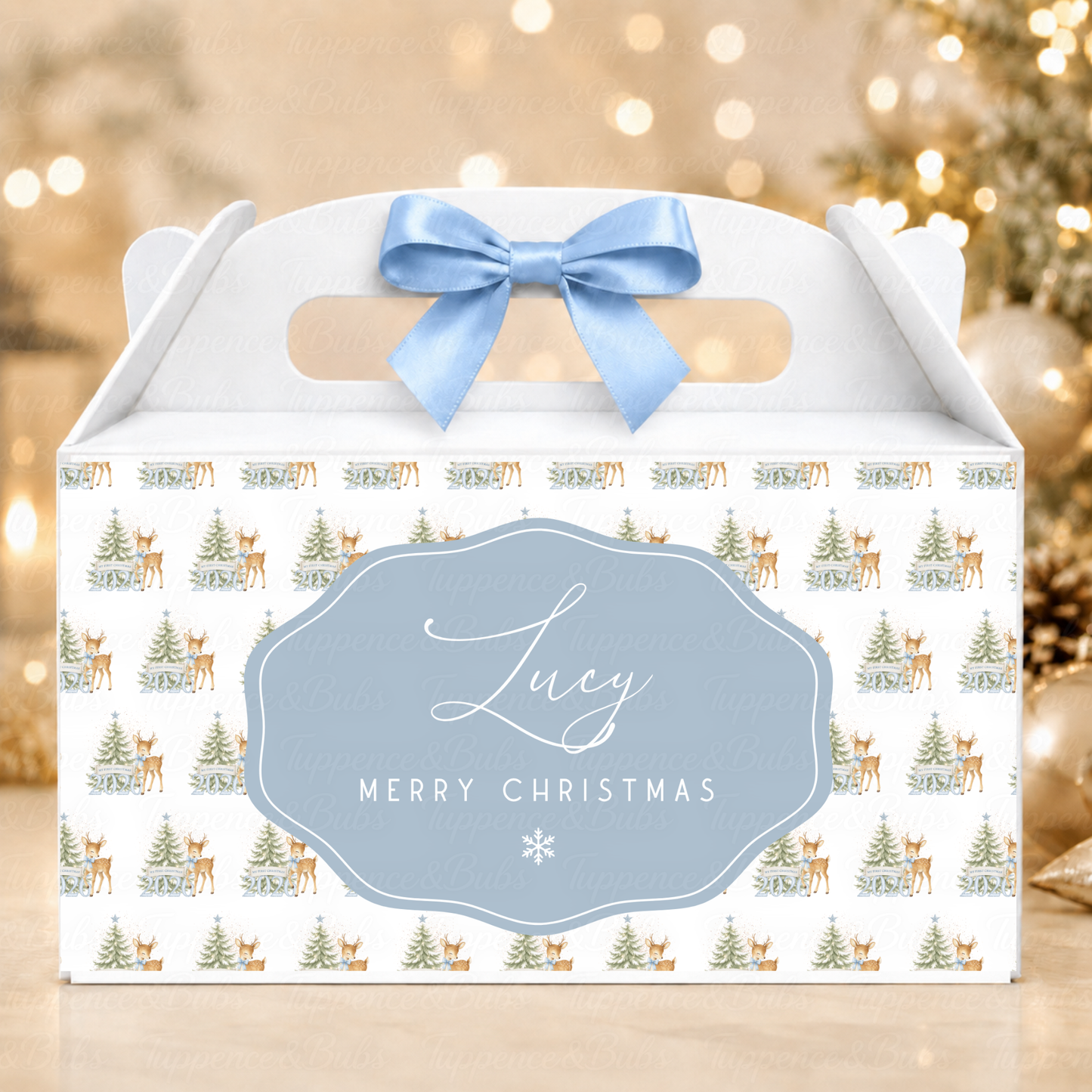 Personalised 2026 Blue Reindeer Christmas Treat Box