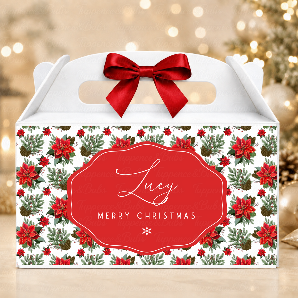 Personalised Poinsettia Christmas Gable Box
