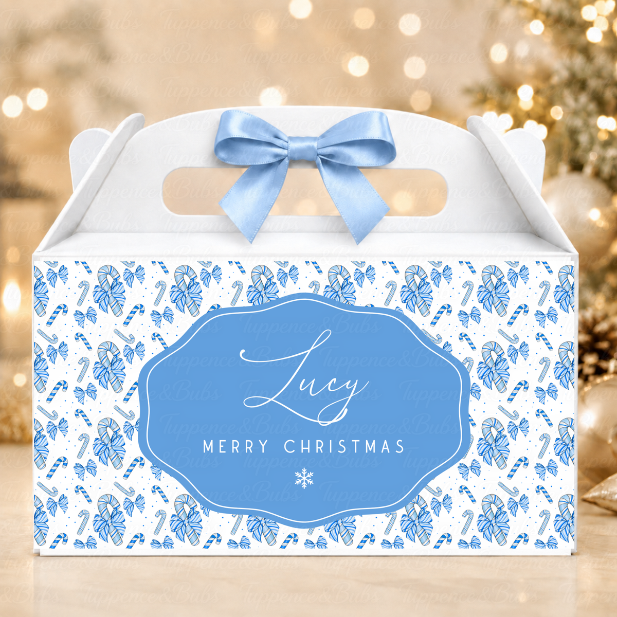 Personalised Candy Cane Christmas Gable Box - Pink or Blue