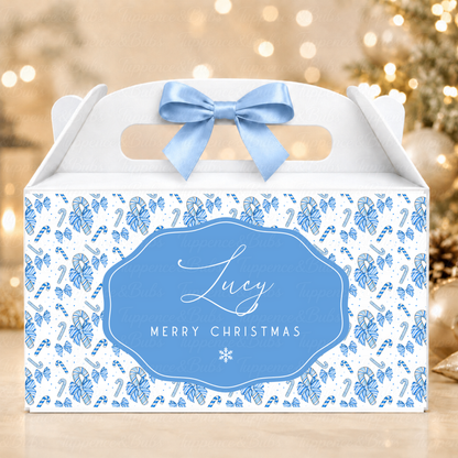 Personalised Candy Cane Christmas Gable Box - Pink or Blue