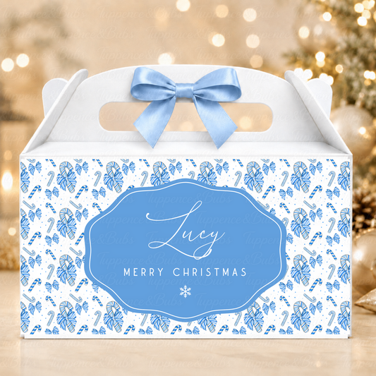 Personalised Candy Cane Christmas Gable Box - Pink or Blue