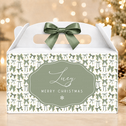 Personalised Sage Green Bow Christmas Gable Box
